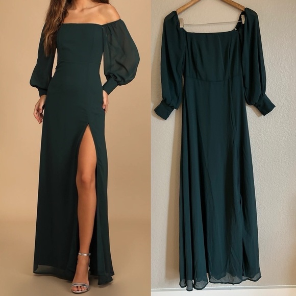 NWOT Feel the Romance Emerald Green Off-the-Shoulder Maxi Dress - Picture 1 of 8